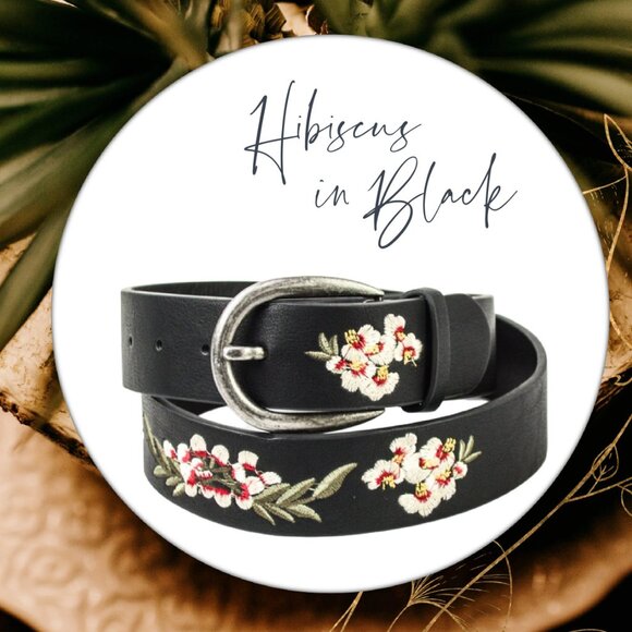 Beautiful Hand-Embroidered Floral Boho Style Vegan Leather Belt with Buckle - Picture 4 of 4